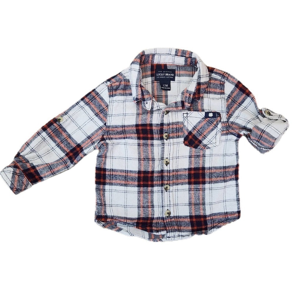 Lucky Brand Plaid Button Down Shirt‎ Size Toddler 12 Months Red White Blue